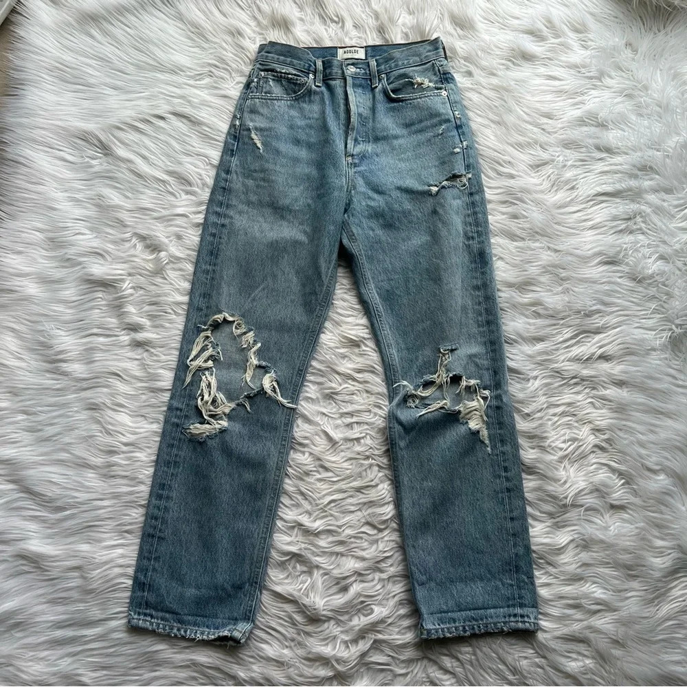 Agolde Light Blue High Rise Ripped Jeans - Picture 3 of 13